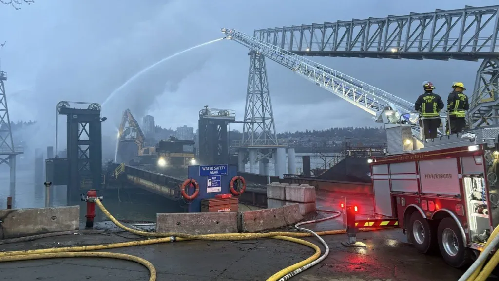 Air quality is being monitored after a barge fire in Surrey, B.C.