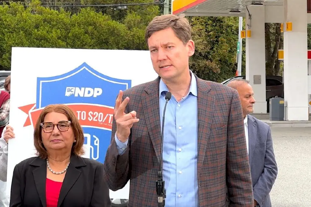 NDP’s Eby promises gas tax cut and ‘price guard’ to stop corporate ‘gouging’ at pumps